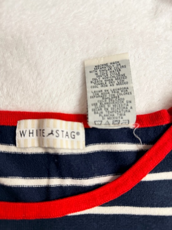 White Stag Vintage Navy Stripe Red Star Embroidered Tank Top Sleeveless XL 16-18 - Picture 5 of 6
